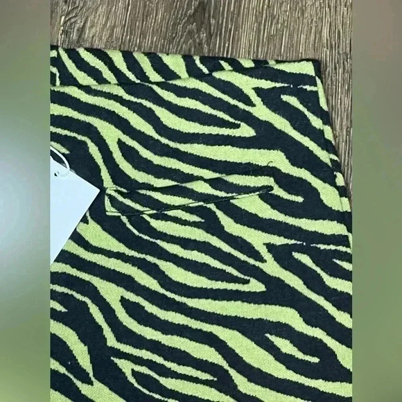 ZARA Zebra Print Jacquard Pants Green/Black Knit Sz S - Picture 5 of 14